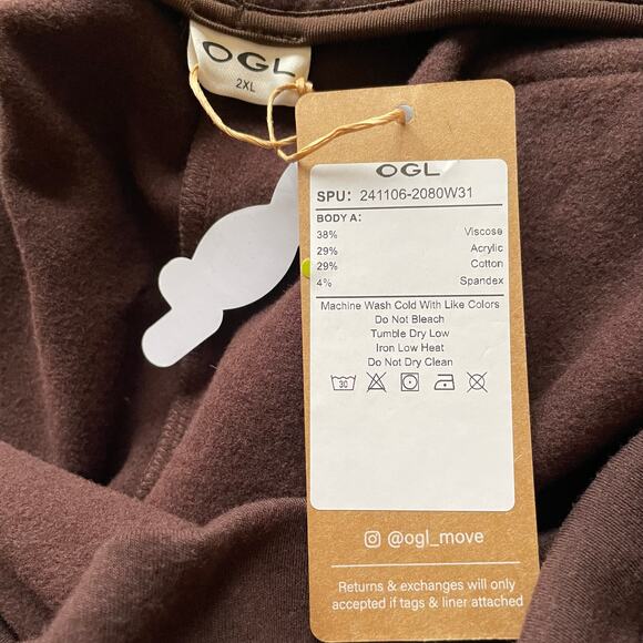 OGL Pin Tuck Pant Thermal Eco Mousse High Waist Pull On Brown Size 2XL NEW - Picture 8 of 8